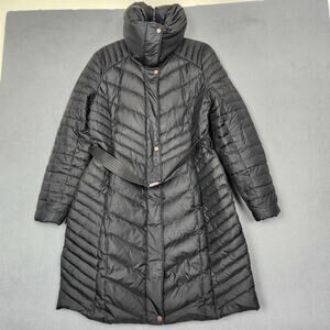 Marc New York Andrew Marc Coat Womens Large Black Down Puffer Belted Hooded